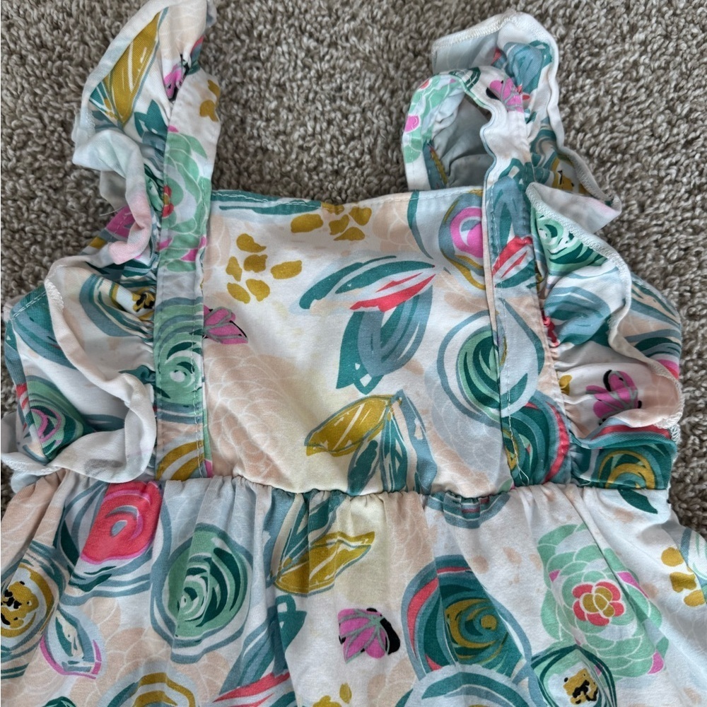 Toddler girls Sleeveless Sundress Blue and Green abstract floral print Size 5T - Picture 3 of 8